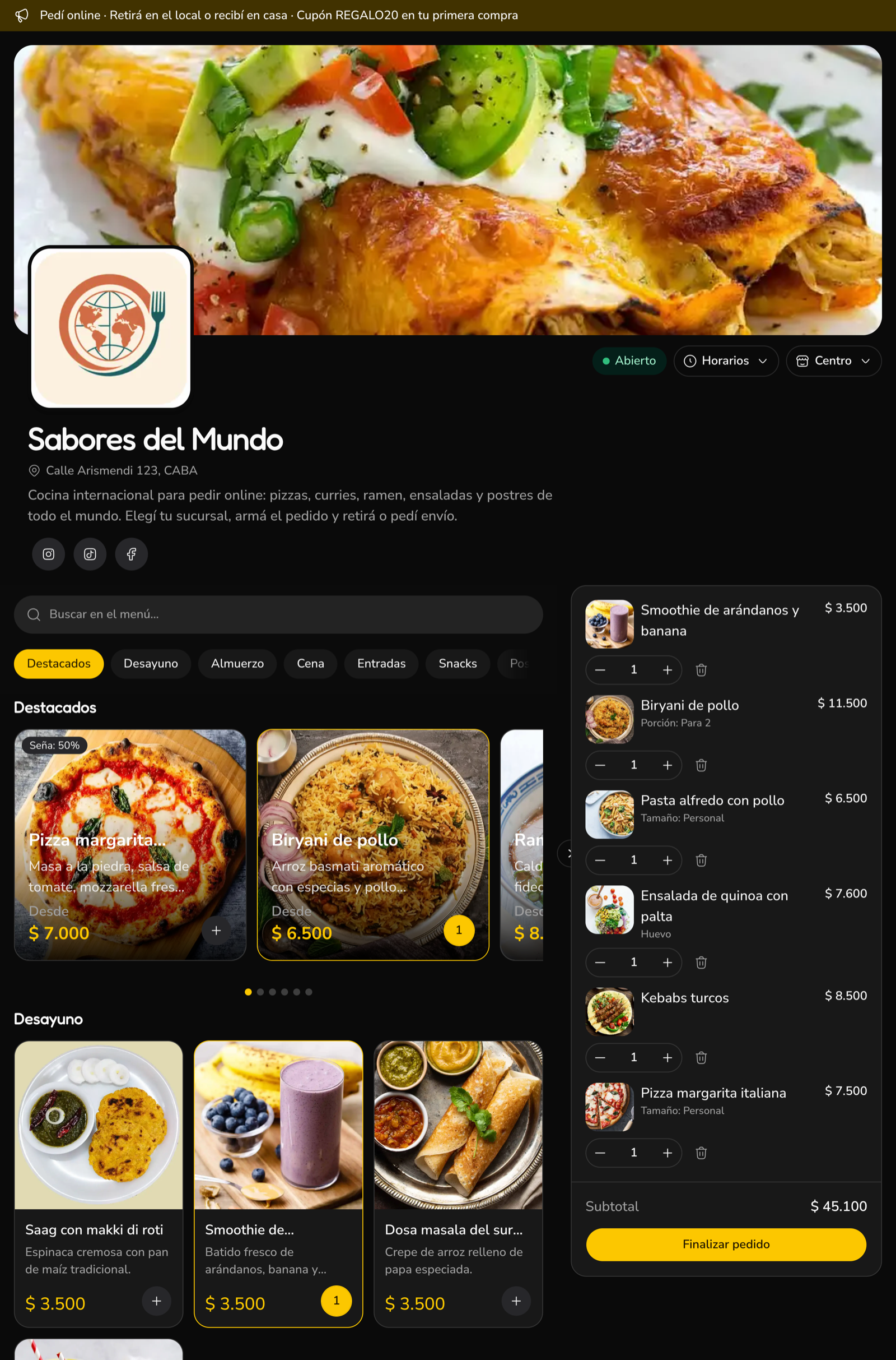 Tienda online de Pedy en escritorio con carrito