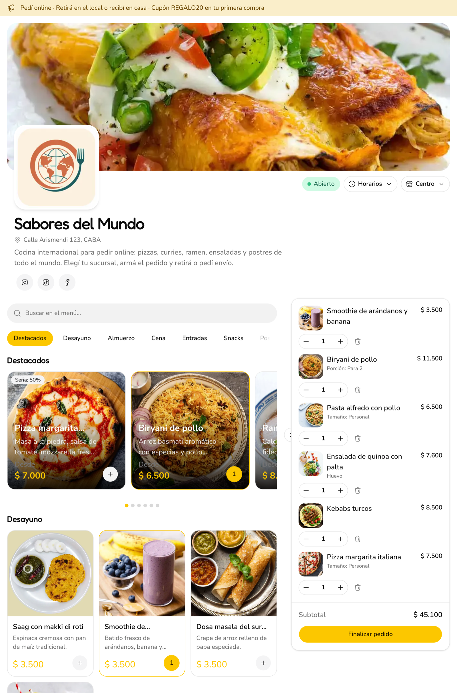 Tienda online de Pedy en escritorio con carrito