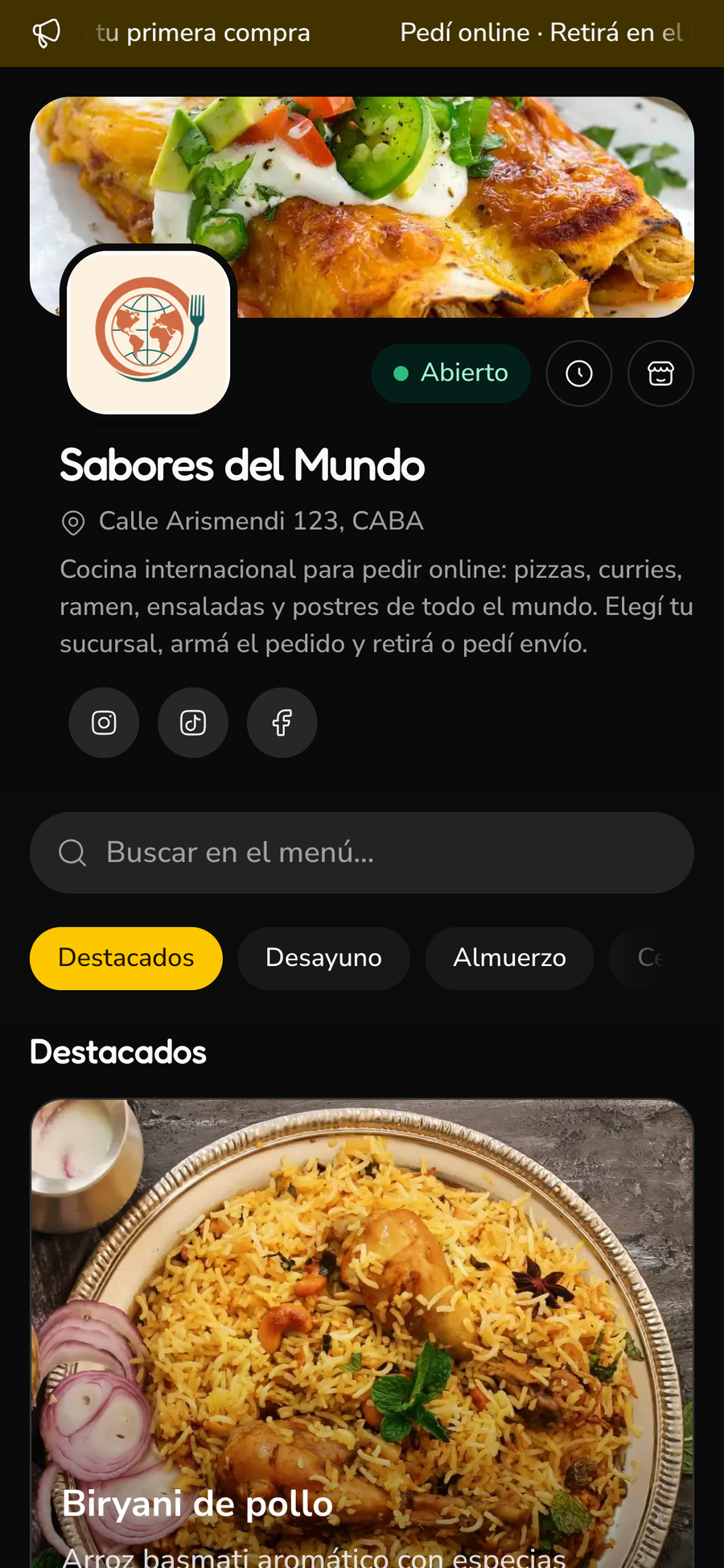 Catálogo online de un comercio en Pedy, abierto en el celular